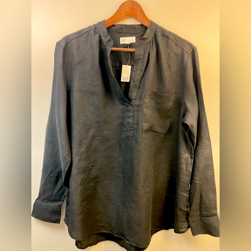 NWT Gap black linen long-sleeve blouse/ tunic